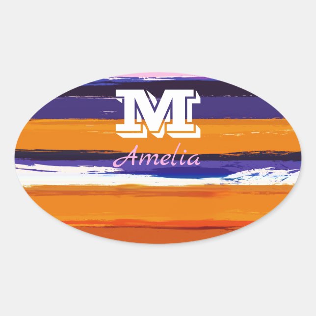 Sticker Ovale Bandes d'aquarelle UltraViolet et Gold (Devant)