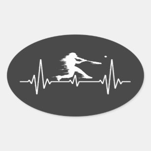 Sticker Ovale Baseball Heartbeat amusants joueurs de baseball