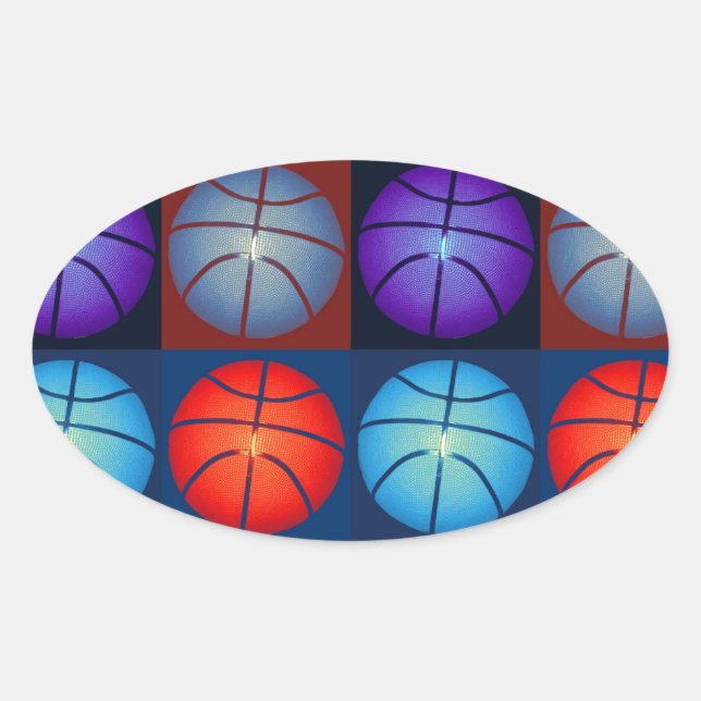 Sticker Ovale Basket-ball Art Pop Quatre Couleurs (Devant)
