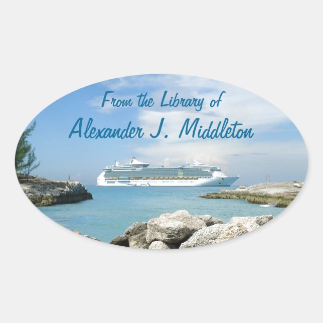 Sticker Ovale Bateau de croisière à CocoCay Plaque personnalisée (Devant)