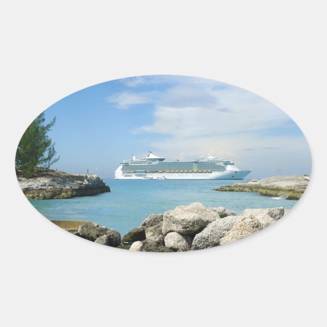 Sticker Ovale Bateau de croisière chez CocoCay (Devant)