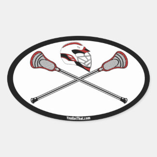 Sticker Ovale Bâtons et casque de crosse rouge