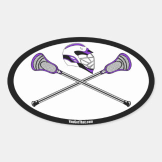 Sticker Ovale Bâtons et casque de crosse violet