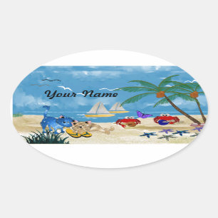Sticker Ovale Beach Cats été