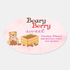Sticker Ovale Beary Berry Sweet Pink Strawberry fête d'anniversa