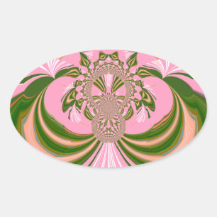 Sticker Ovale Beau bébé rose vert et blanc Kaleidoscope