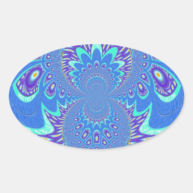 Sticker Ovale Beau cyan bleu kaléidoscope vectoriel design (Devant)