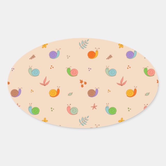 Sticker Ovale Beau tablier avec escargots et fleurs (Devant)