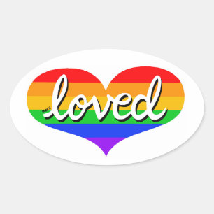 Sticker Ovale BEAUCOUP AIMÉ - Adoré - Coeur d'amour arc-en-ciel