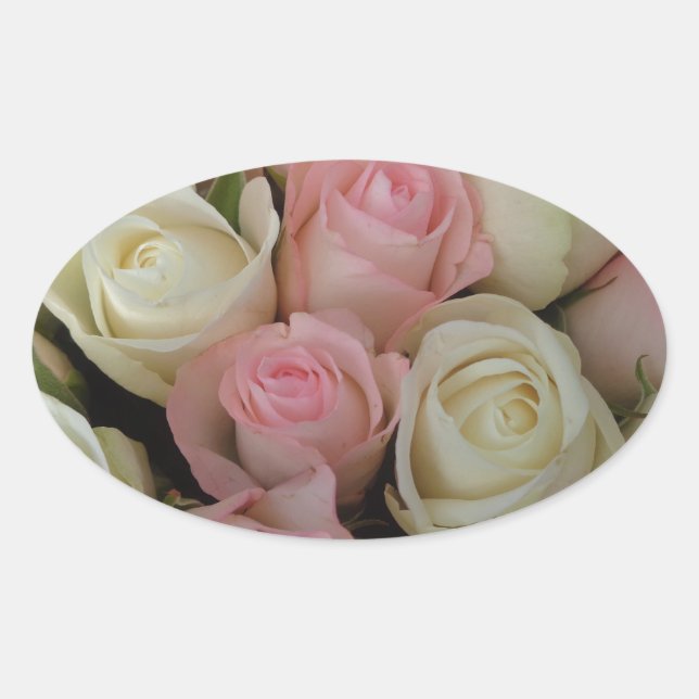 Sticker Ovale Beautiful Pink White Roses Flower Bouquet (Devant)