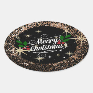 Sticker Ovale Bedazzling Noël salutations, étincelant et brill