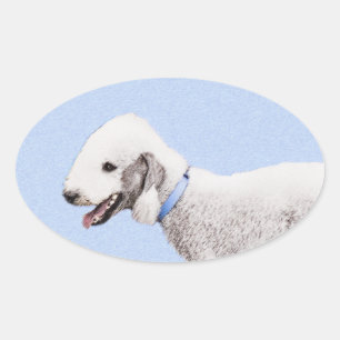 Sticker Ovale Bedlington Terrier Peinture - Art Chien original