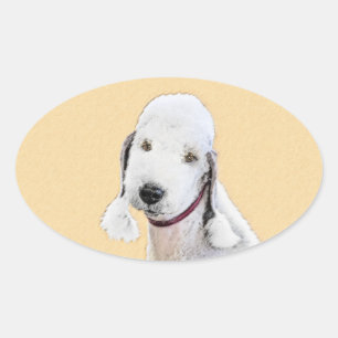 Sticker Ovale Bedlington Terrier Peinture - Art Chien original