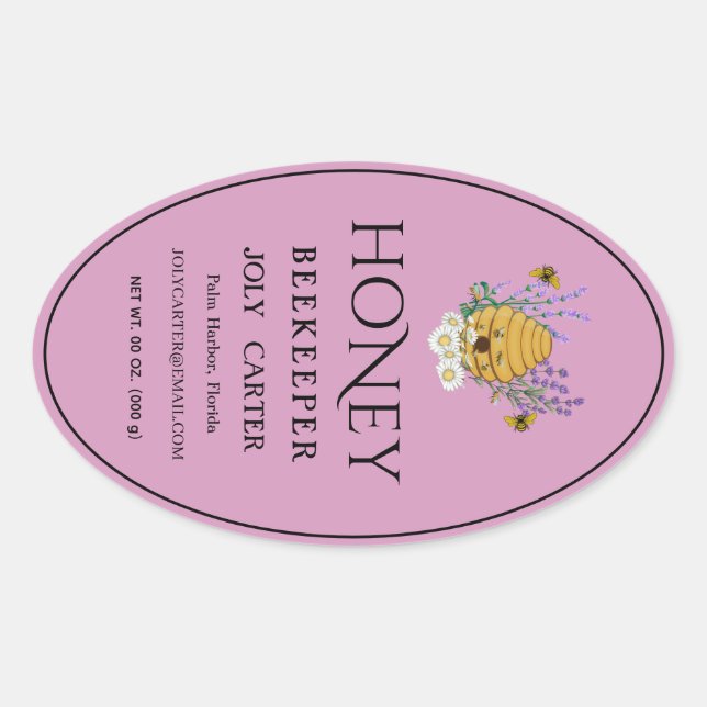 Sticker Ovale Beekeeping Honey Labels | Honeybee & Honeycomb Des (Devant)