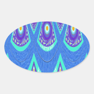 Sticker Ovale Belle Batik Bleu Cyan Bleu Imprimer vectoriel Art