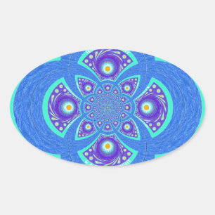 Sticker Ovale Belle belle Afrique bleu Mandala Flora design