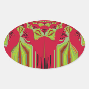 Sticker Ovale Belle Belle Art Tribal Africain Rouge et Jaune