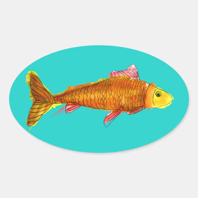 Sticker Ovale Belle comète de poisson rouge illustration de pop  (Devant)