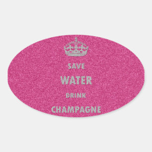 Sticker Ovale Belle fille cool économiser de l'eau boire du cham