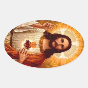 Sticker Ovale Belle image religieuse Sacré Coeur de Jésus