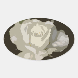 Sticker Ovale Belle Rose Florale Blanche Dramatique