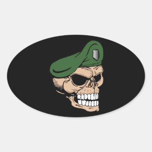 Sticker Ovale Beret vert crâne