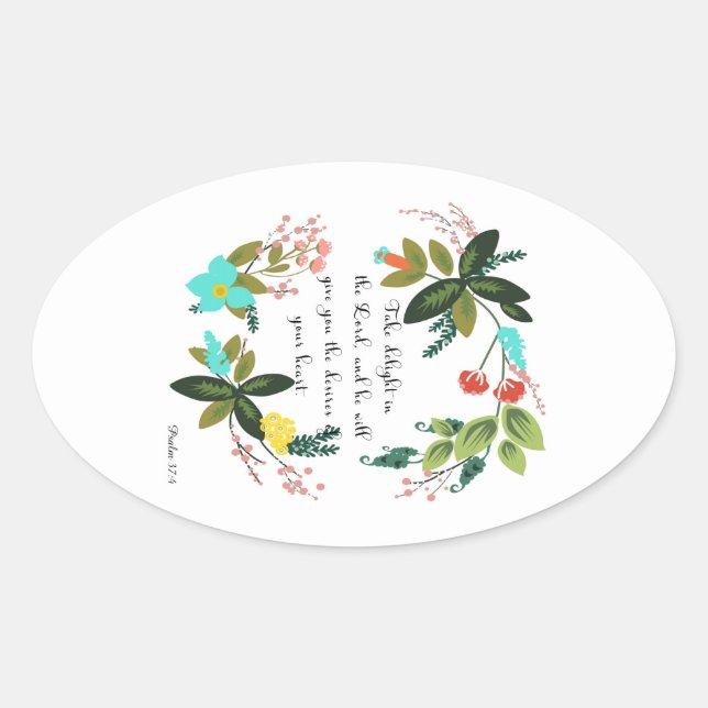 Sticker Ovale Bible Verses Art - Psaume 37:4 (Devant)