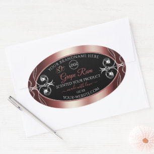 Sticker Ovale Bijoux de luxe Vin Rouge Noir Produit Logo Étiquet