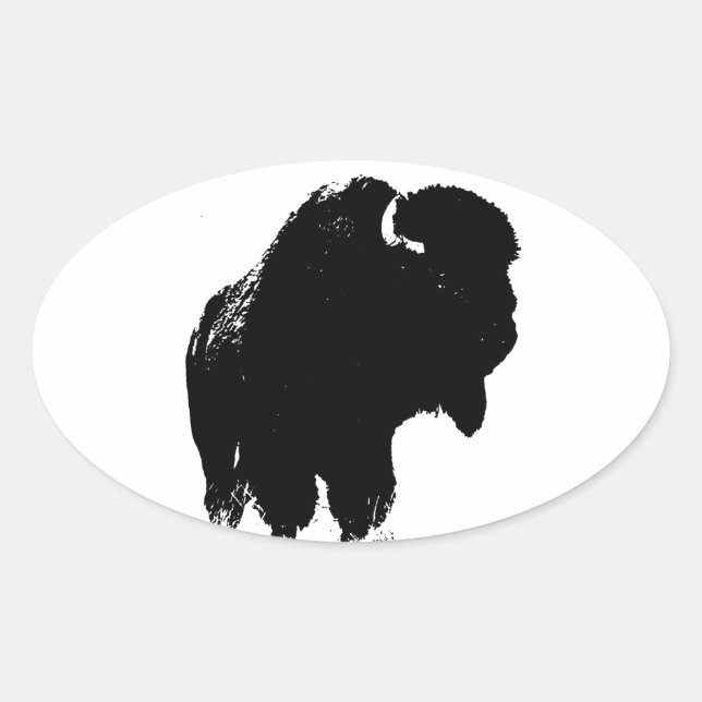 Sticker Ovale Bison de bison noir et blanc Pop Art (Devant)