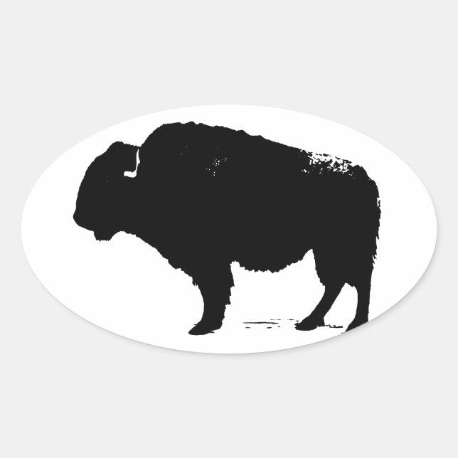 Sticker Ovale Bison de Buffalo Art noir et blanc (Devant)