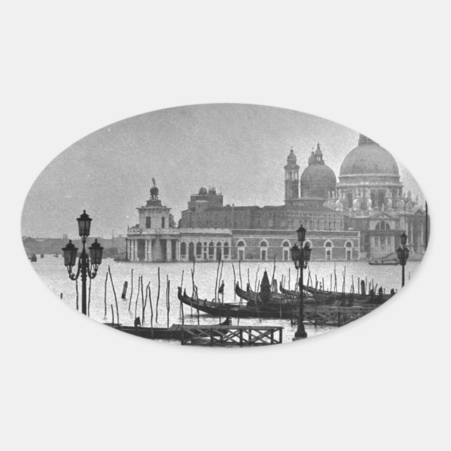 Sticker Ovale Black Blanc Grand Canal Venise Italie Voyage (Devant)