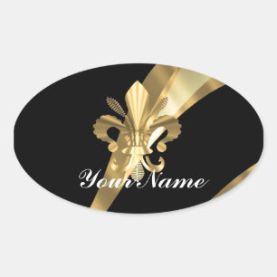 Sticker Ovale Black & gold fleur de lys