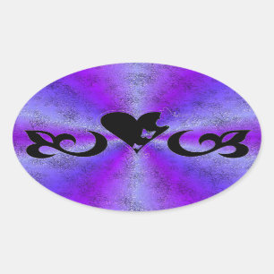Sticker Ovale Black Lily Heart et Papillon sur Rainbow