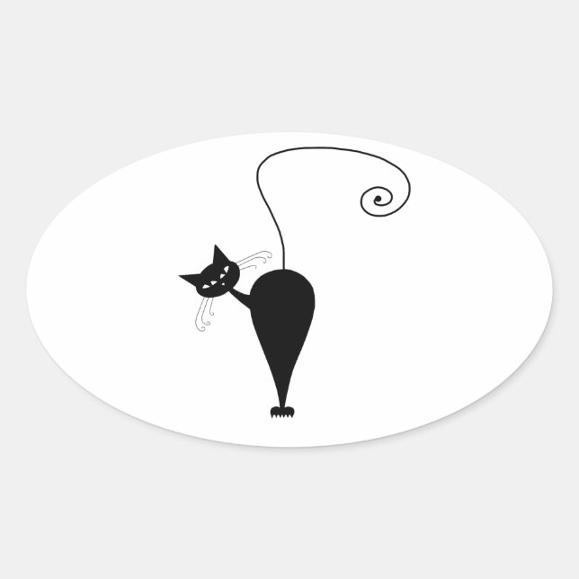 Sticker Ovale Black Whimsy Kitty 5 (Devant)