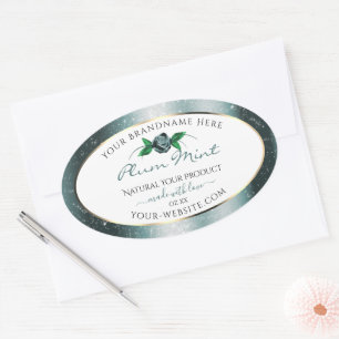 Sticker Ovale Blanc floral avec Parties scintillant Turquoise fo