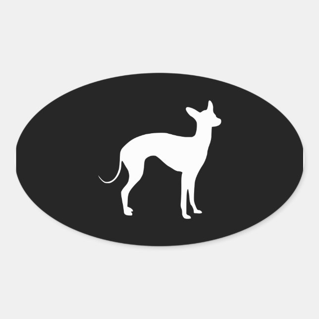 Sticker Ovale Blanc gris italien sur noir (Devant)