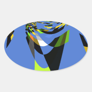 Sticker Ovale Bleu Africain Tribal Motif Motif Art Imprimer