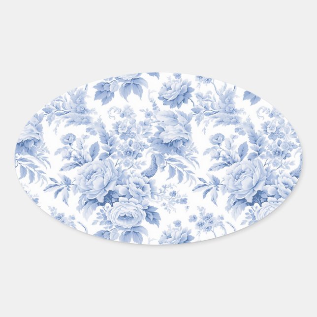 Sticker Ovale Bleu de toile à fleurs (Devant)