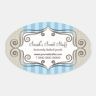 Sticker Ovale Bleu doux et Pois