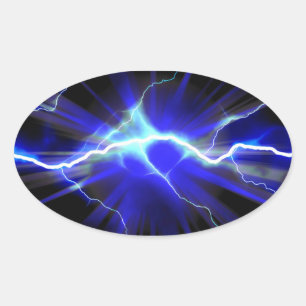 Sticker Ovale Bleu éclair ou électricité