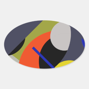 Sticker Ovale Bleu jaune Art Abstrait