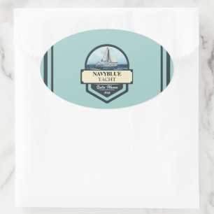Sticker Ovale Bleu Marine Ancre nautique club bateau marina