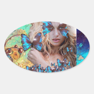 STICKER OVALE BLEUE BUTERRFY BEAUTY MAKEUP ARTISTE