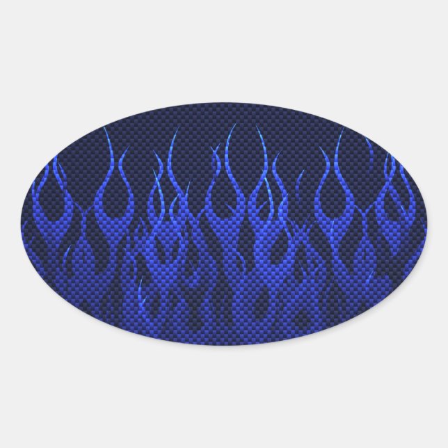 Sticker Ovale Blue Racing Flames on Carbon Fiber (Devant)