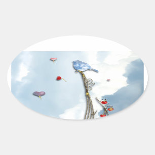 Sticker Ovale Bluebird et ses coeurs