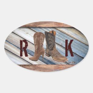 Sticker Ovale bois de grange Botte Botte mariage campagnard occi