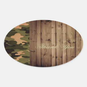 Sticker Ovale bois rustique ouest Camo Mariage merci