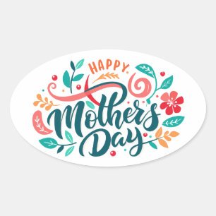 Sticker Ovale Bonne fête des mères Design floral-63754
