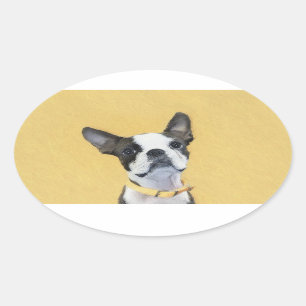 Sticker Ovale Boston Terrier Painting - Cute Original Dog Art