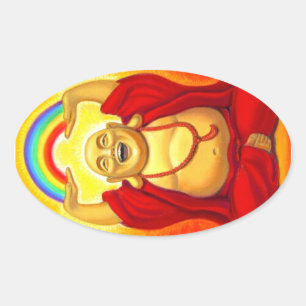 Sticker ovale Bouddha Arc-en-ciel riant